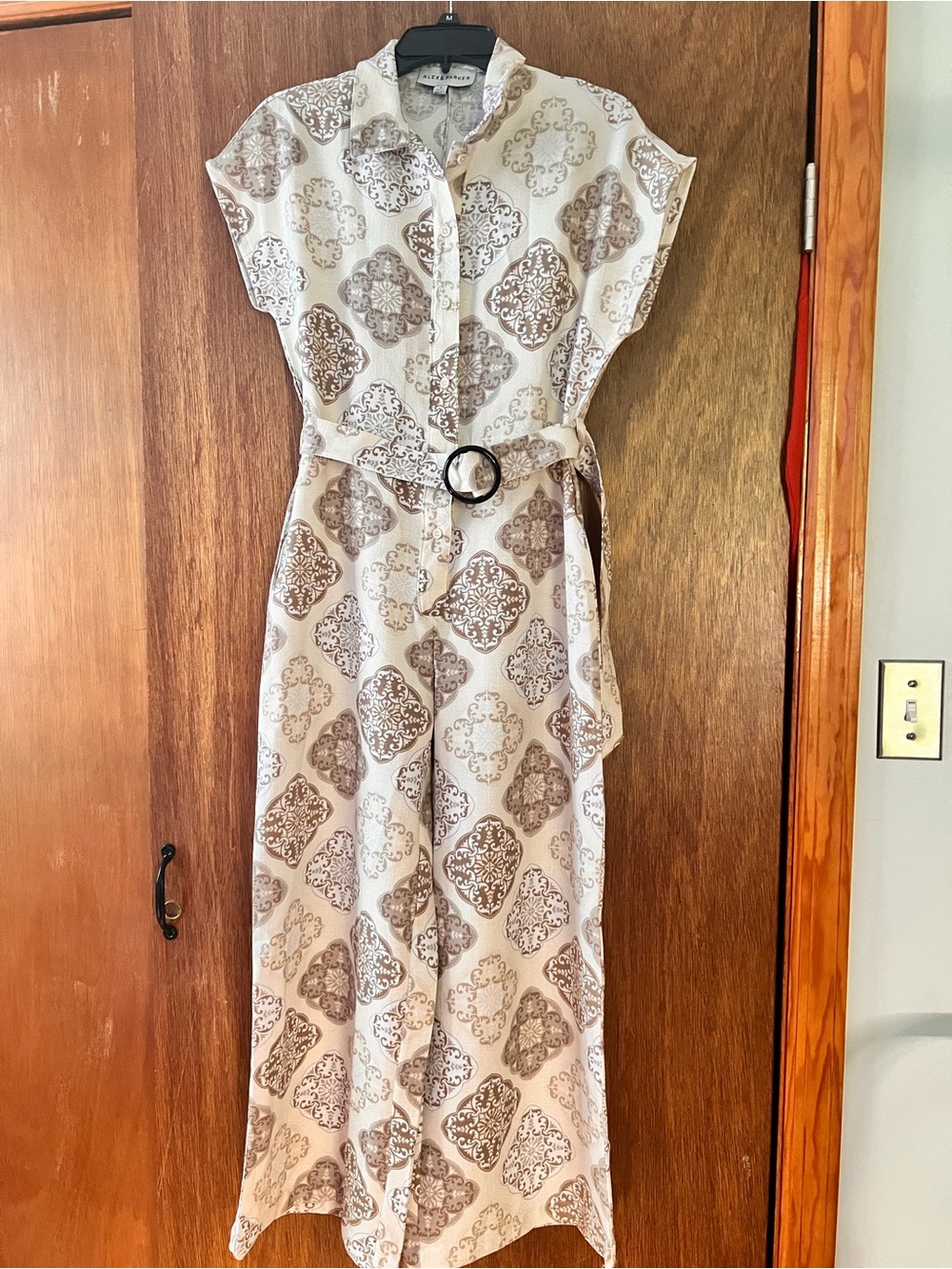 Parker Cream Maxi Dress with Brown Medallion Print and Belt